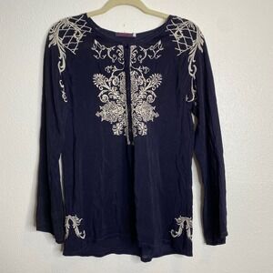 Johnny Was Embroidered Long Sleeve Blouse Top XS Cupra Rayon‎